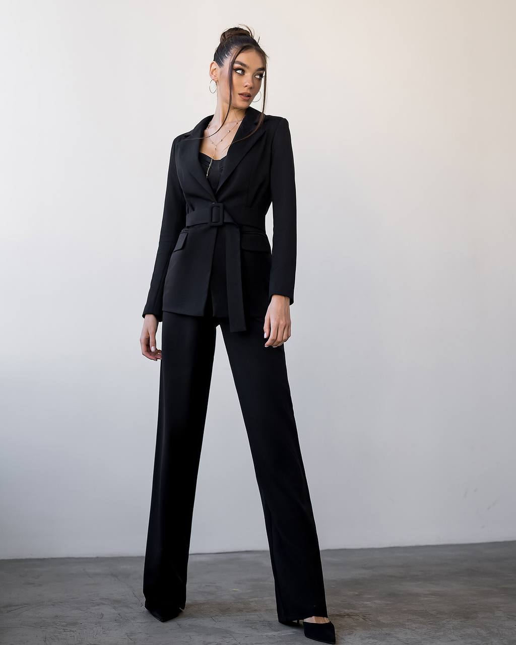 Zweiteiliger Anzug | Einreihiger Blazer + Palazzo-Hose