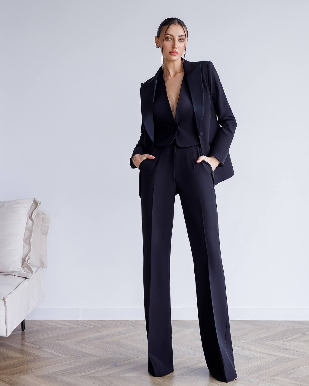 Dreiteiliger Anzug|Blazer Satinkragen+Weste+Hose