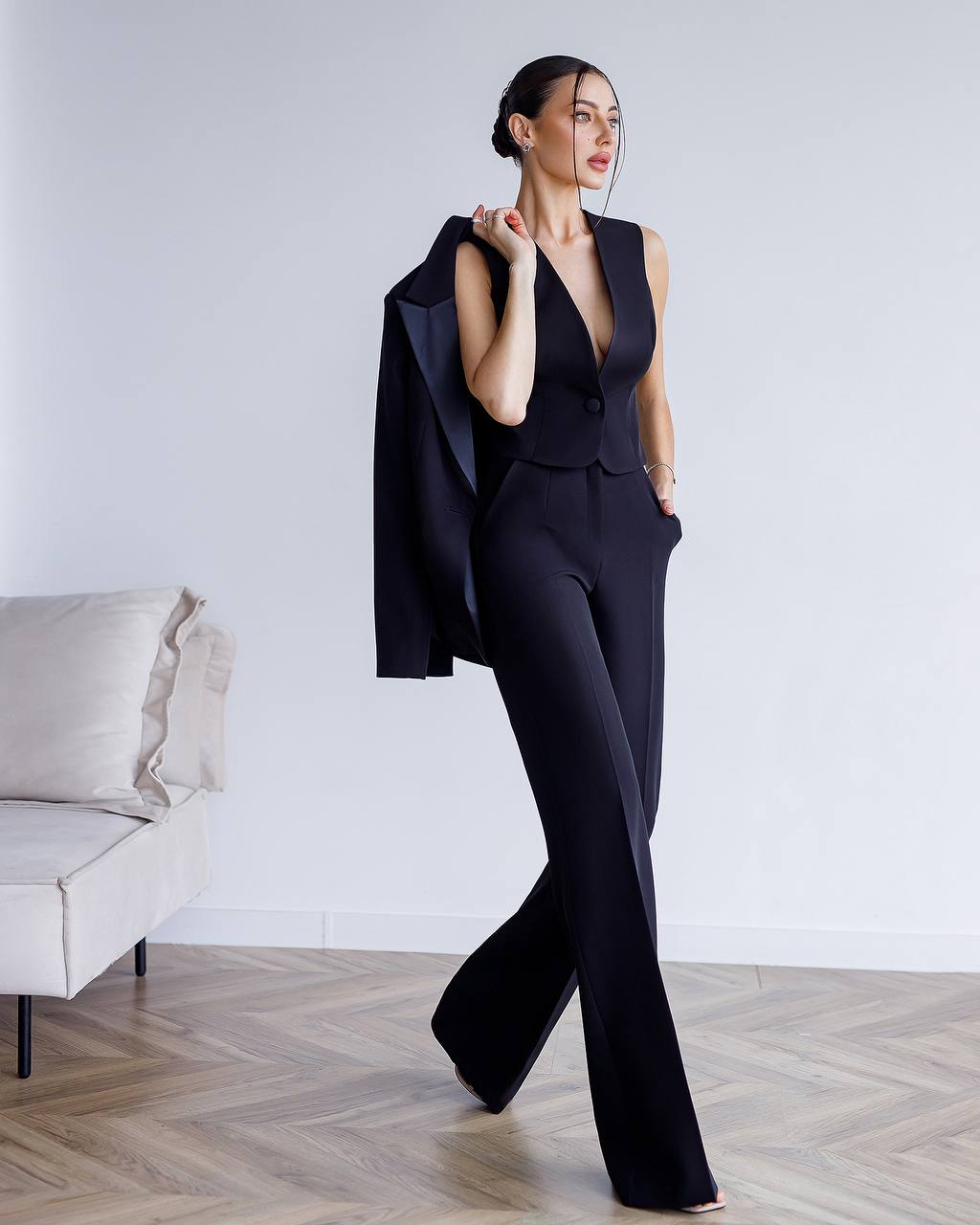 Dreiteiliger Anzug|Blazer Satinkragen+Weste+Hose