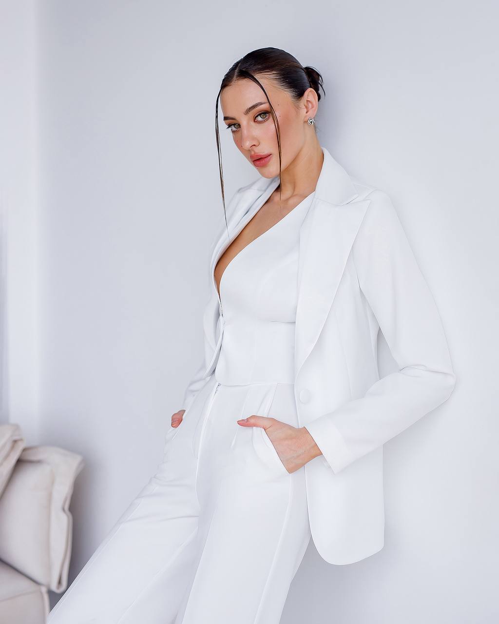 Dreiteiliger Anzug | Blazer mit Satinkragen + Weste + Hose
