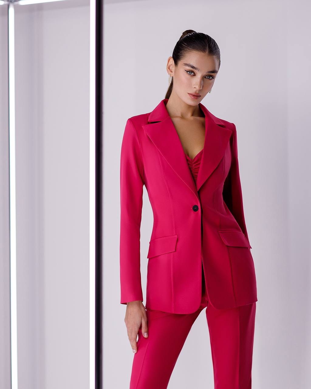 Pink Three Piece Suit|Blazer+Top+Pants