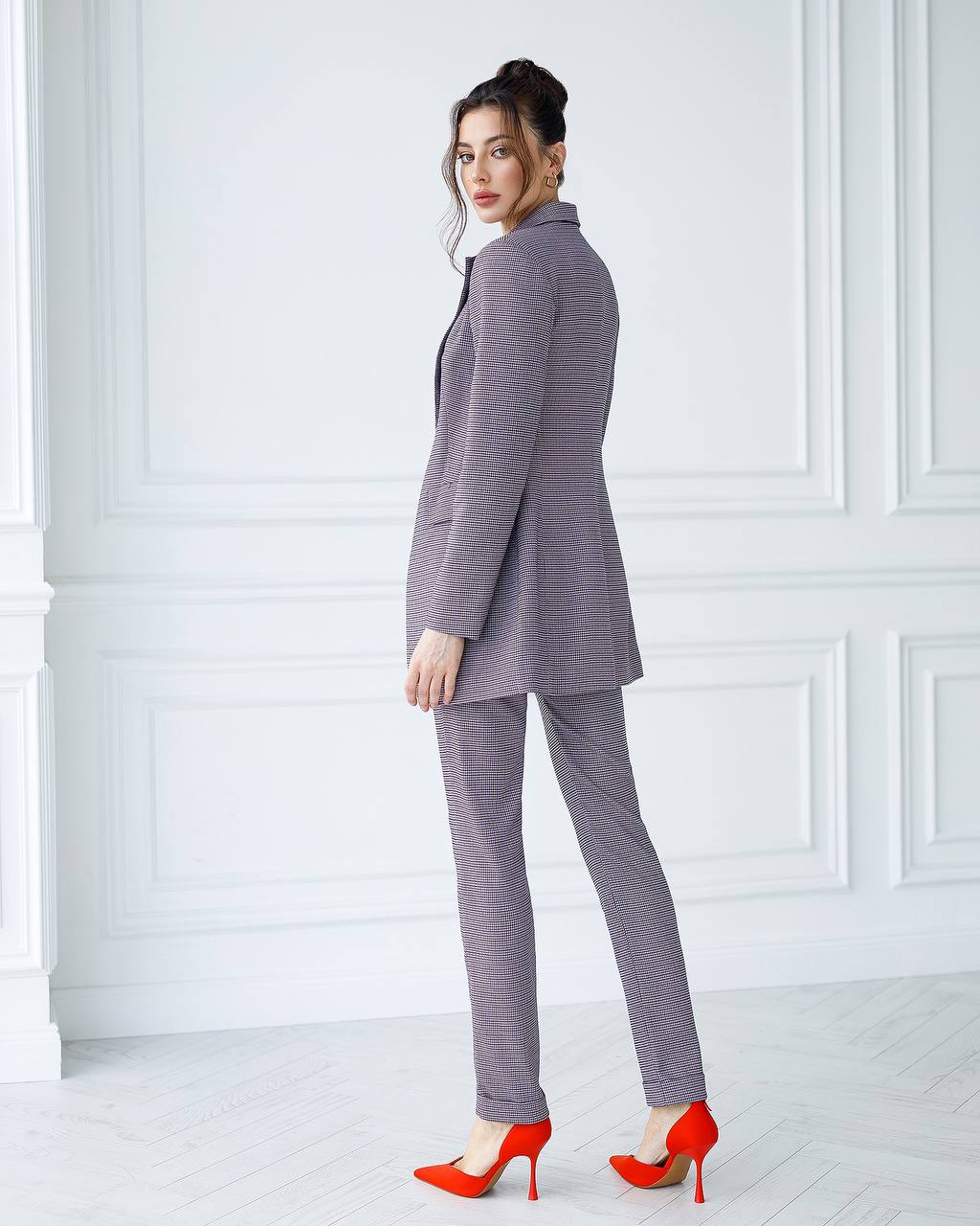 Lila karierter Zweiteiler|Blazer+Straight