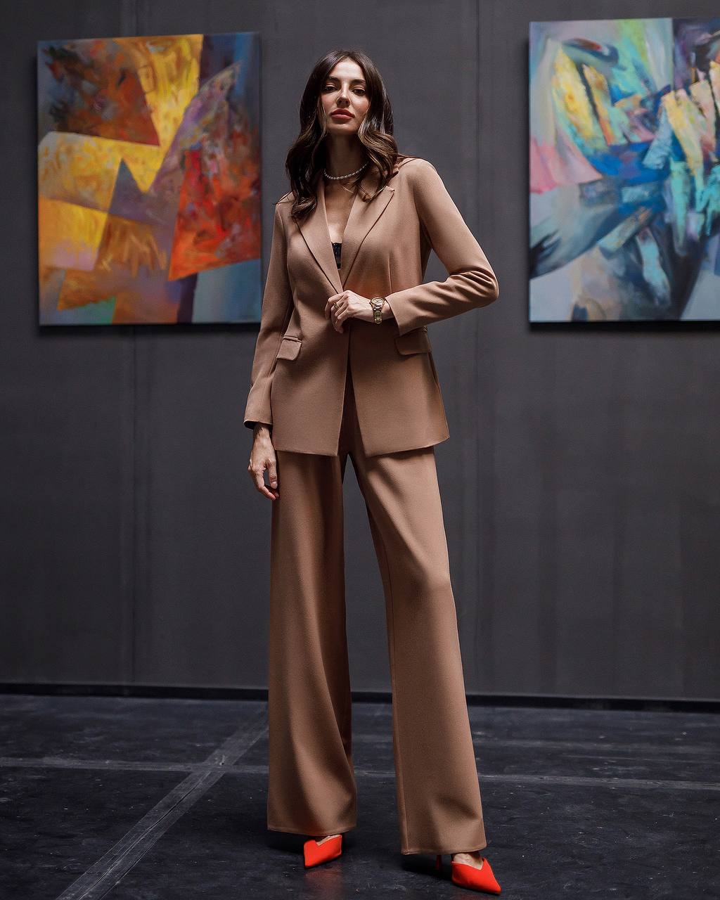 Zweiteiliger Anzug | Einreihiger Blazer + Palazzo-Hose