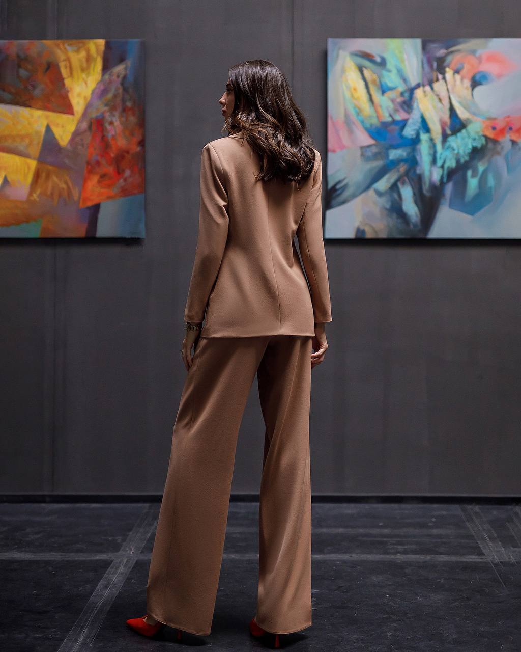Zweiteiliger Anzug | Einreihiger Blazer + Palazzo-Hose