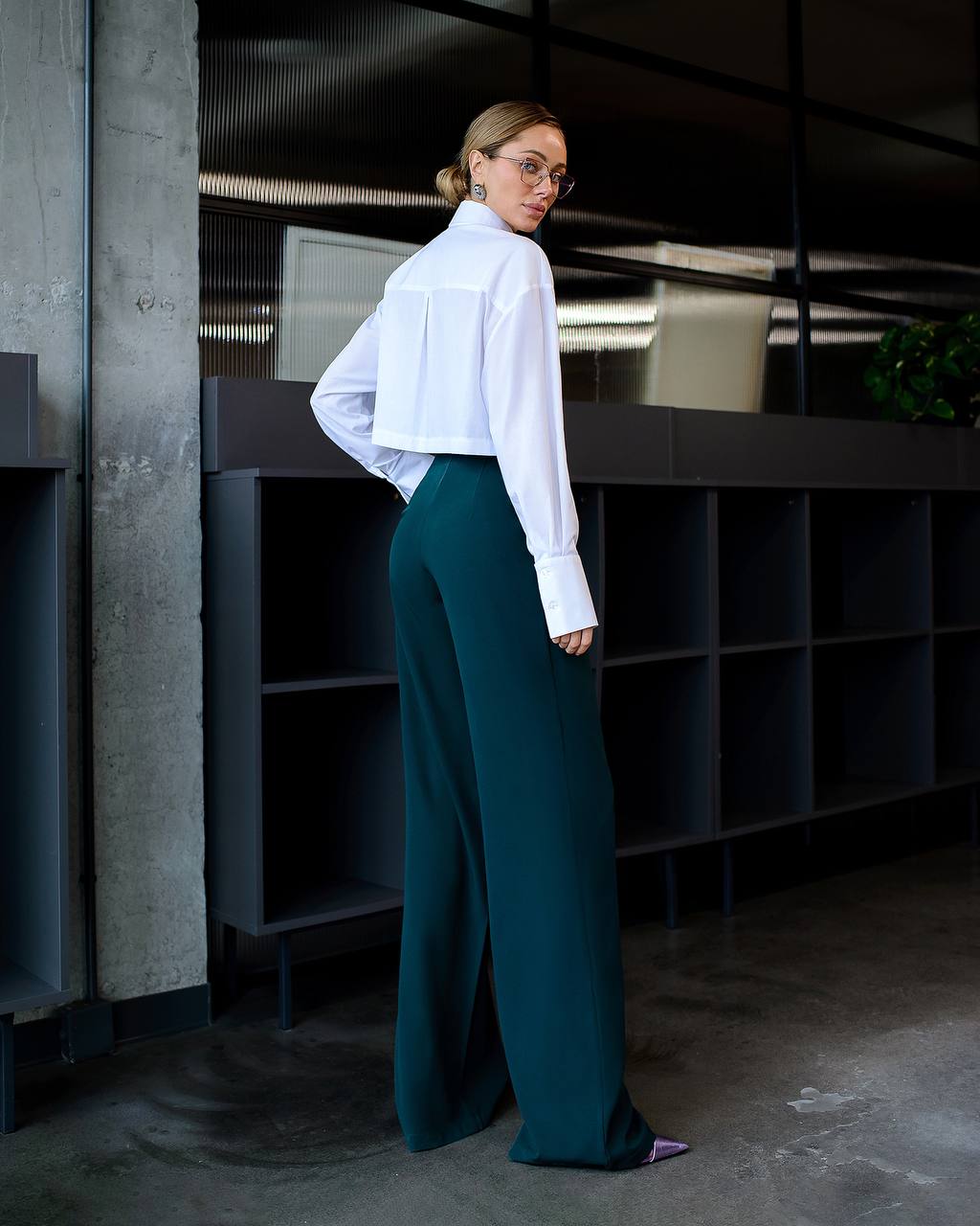 Burgunderrote Hose mit weitem Bein für Damen, Bürohose für Damen, Hose mit hoher Taille