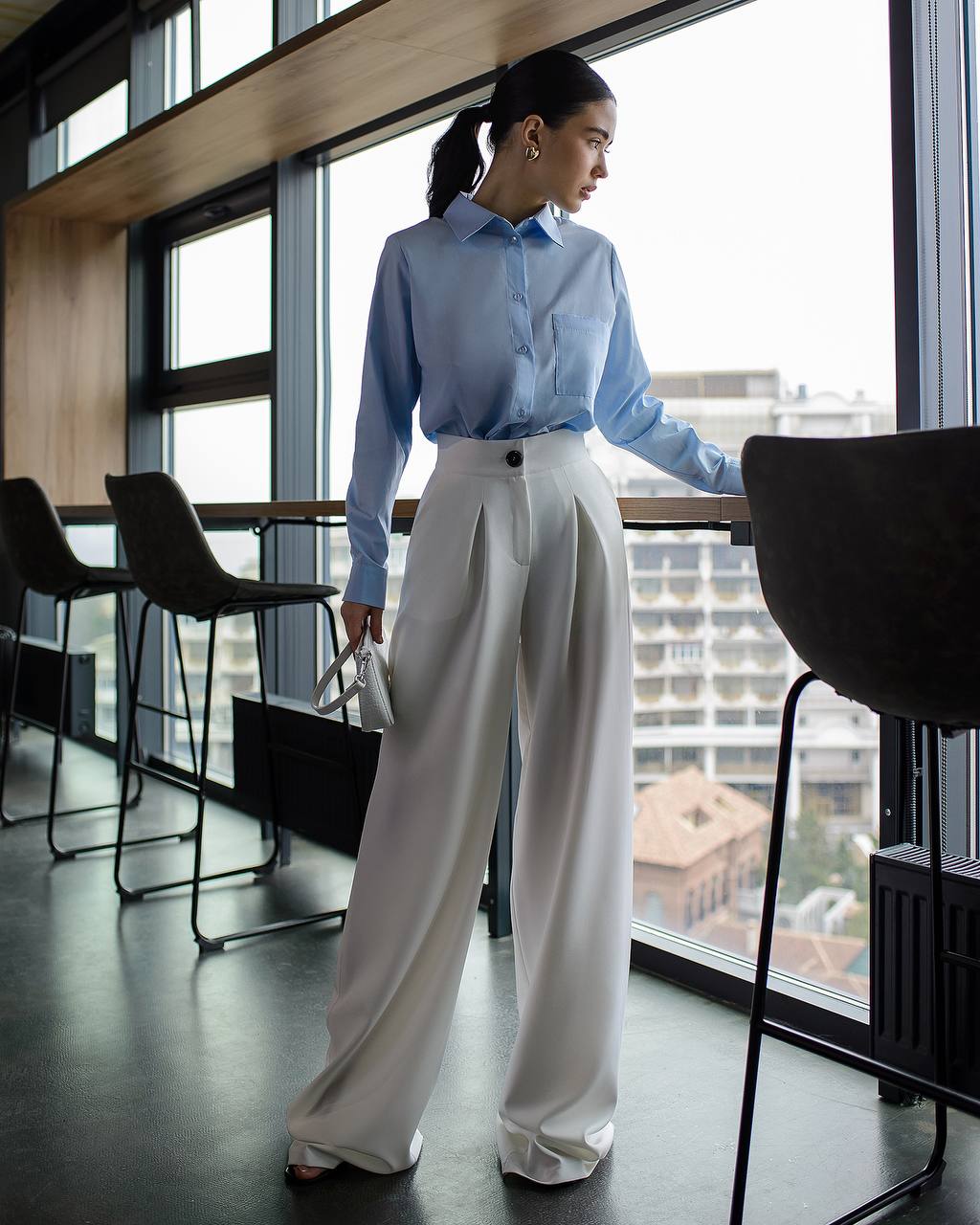 Burgunderrote Hose mit weitem Bein für Damen, Bürohose für Damen, Hose mit hoher Taille