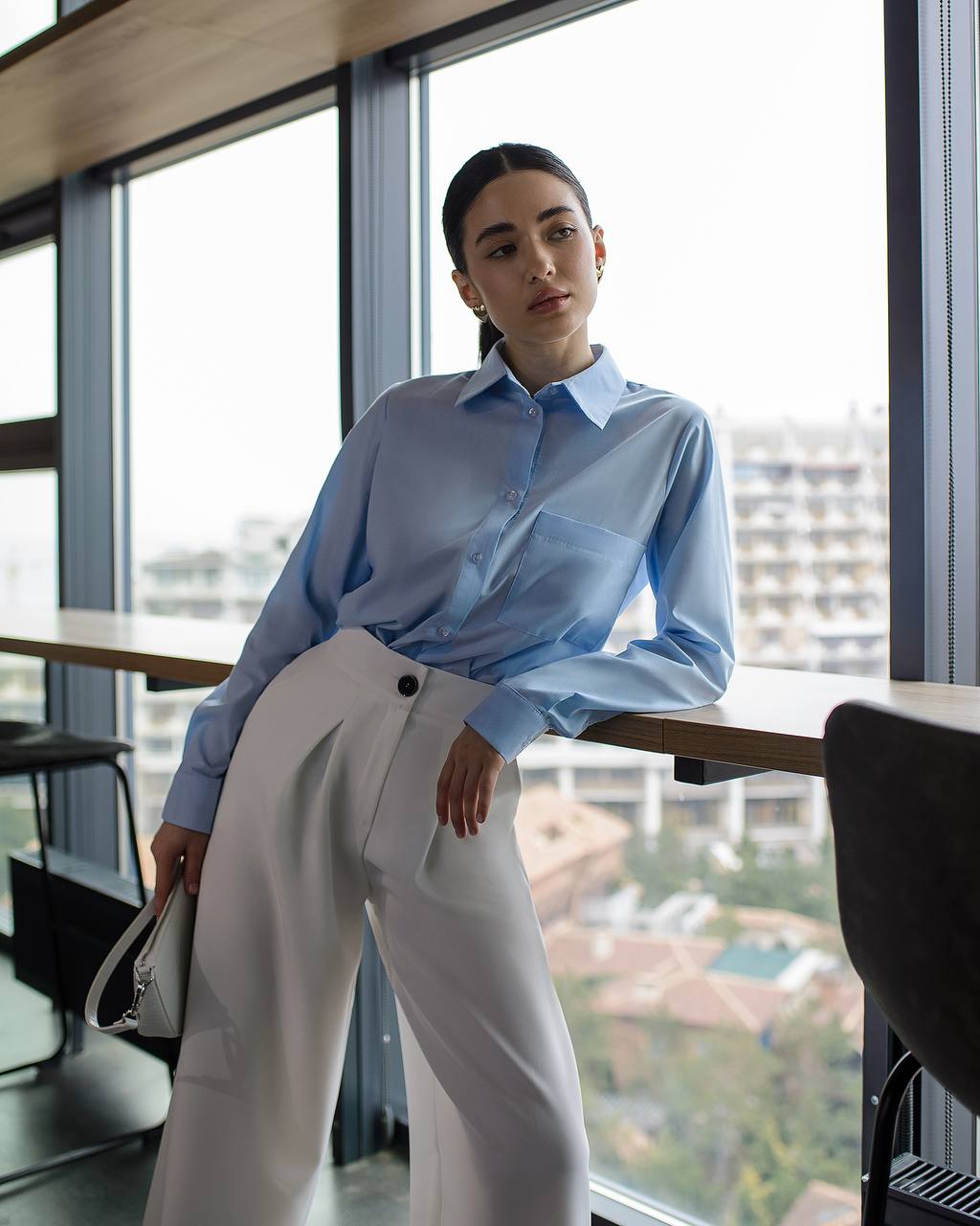 Burgunderrote Hose mit weitem Bein für Damen, Bürohose für Damen, Hose mit hoher Taille