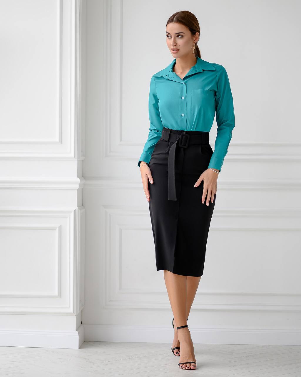 Black Pencil Formal Skirt with Belt