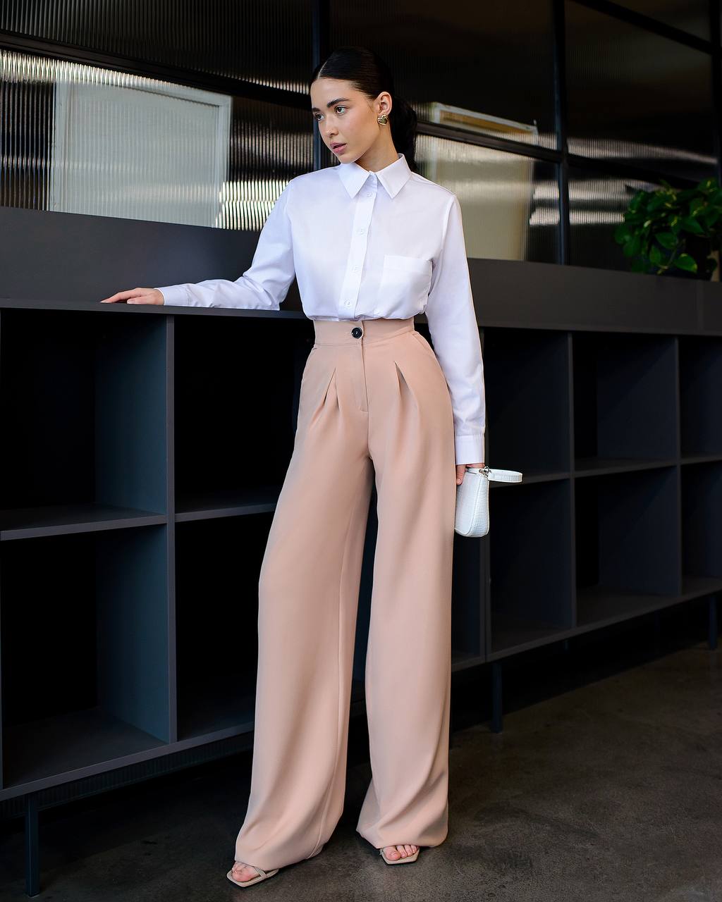Burgunderrote Hose mit weitem Bein für Damen, Bürohose für Damen, Hose mit hoher Taille