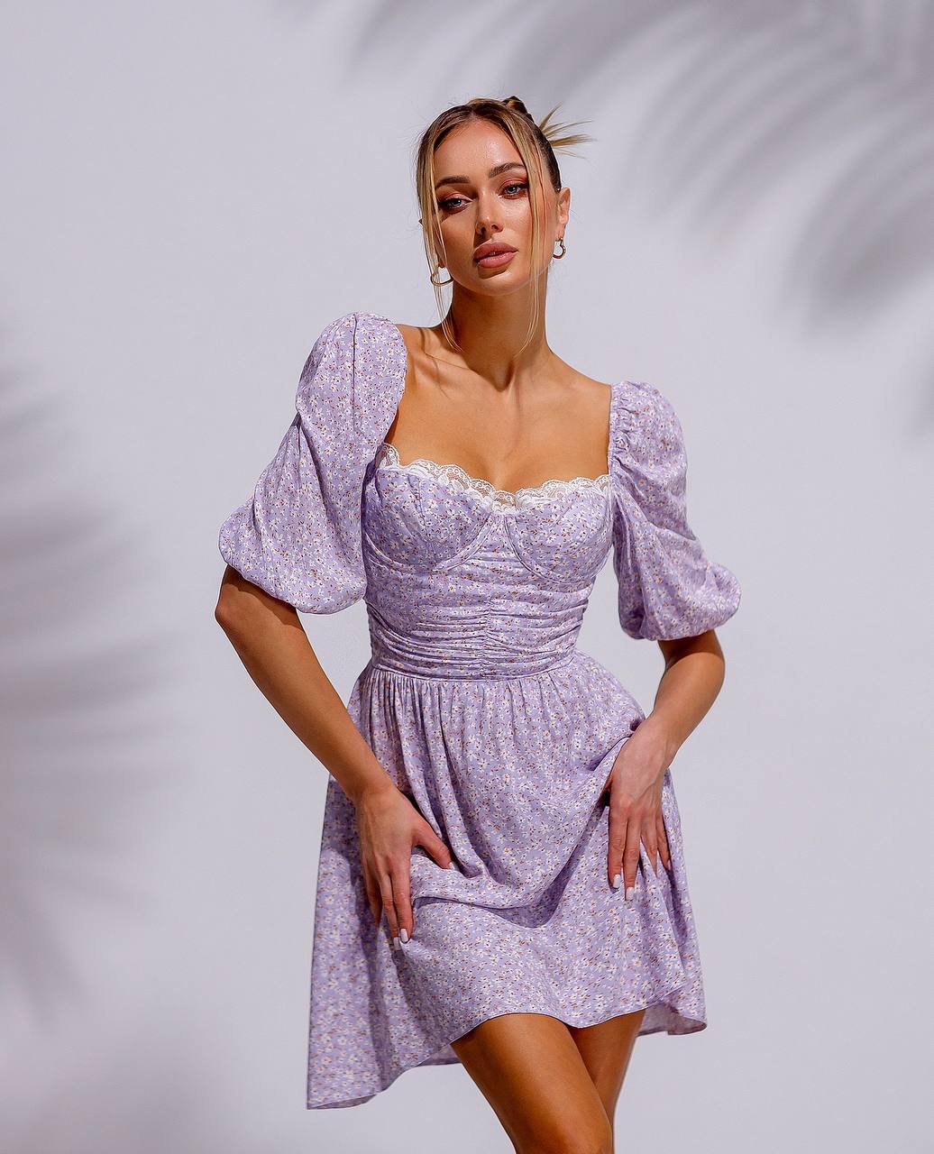 Floral Puff Short Sleeve Mini Dress