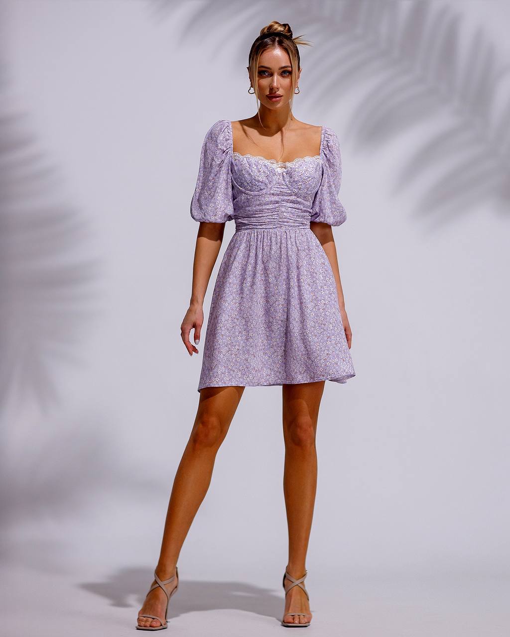 Floral Puff Short Sleeve Mini Dress