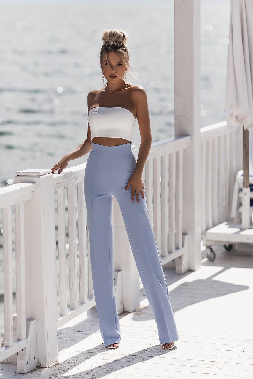 Weiße Damenhose mit hoher Taille, Hochzeitsgasthose