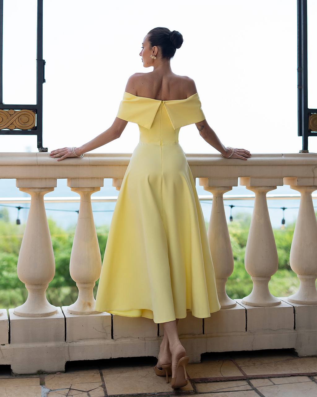Off Shoulder Midi Dress with Bow Details