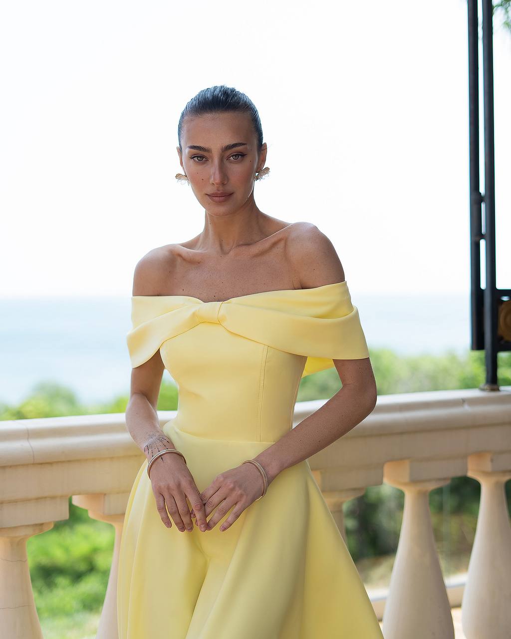 Off Shoulder Midi Dress with Bow Details