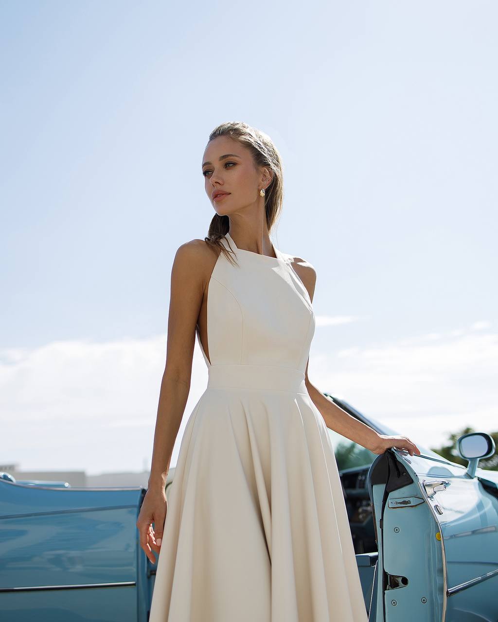 Simple A-Line Midi Dress with Open Back