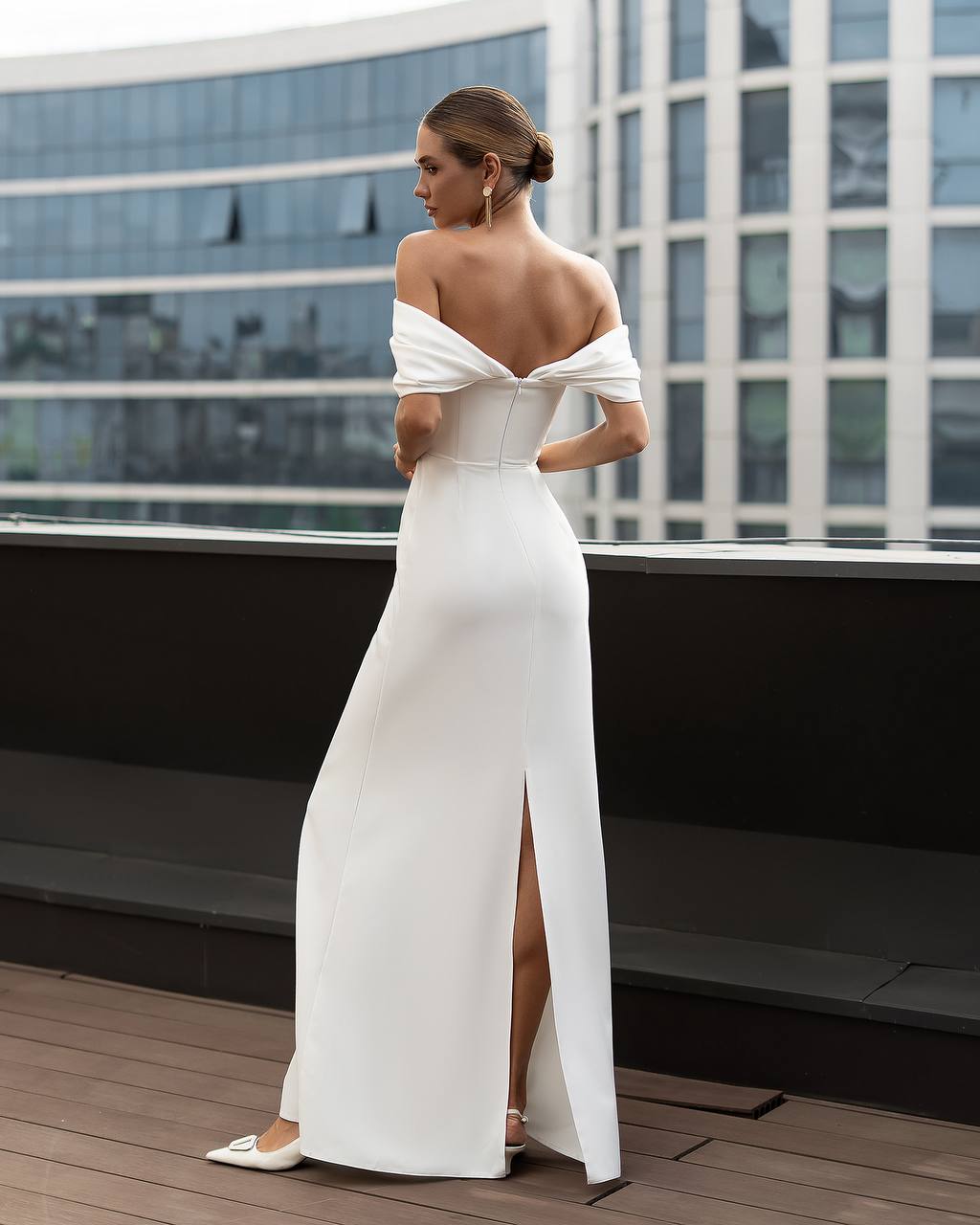 White Off Shoulder Draped Maxi Dress
