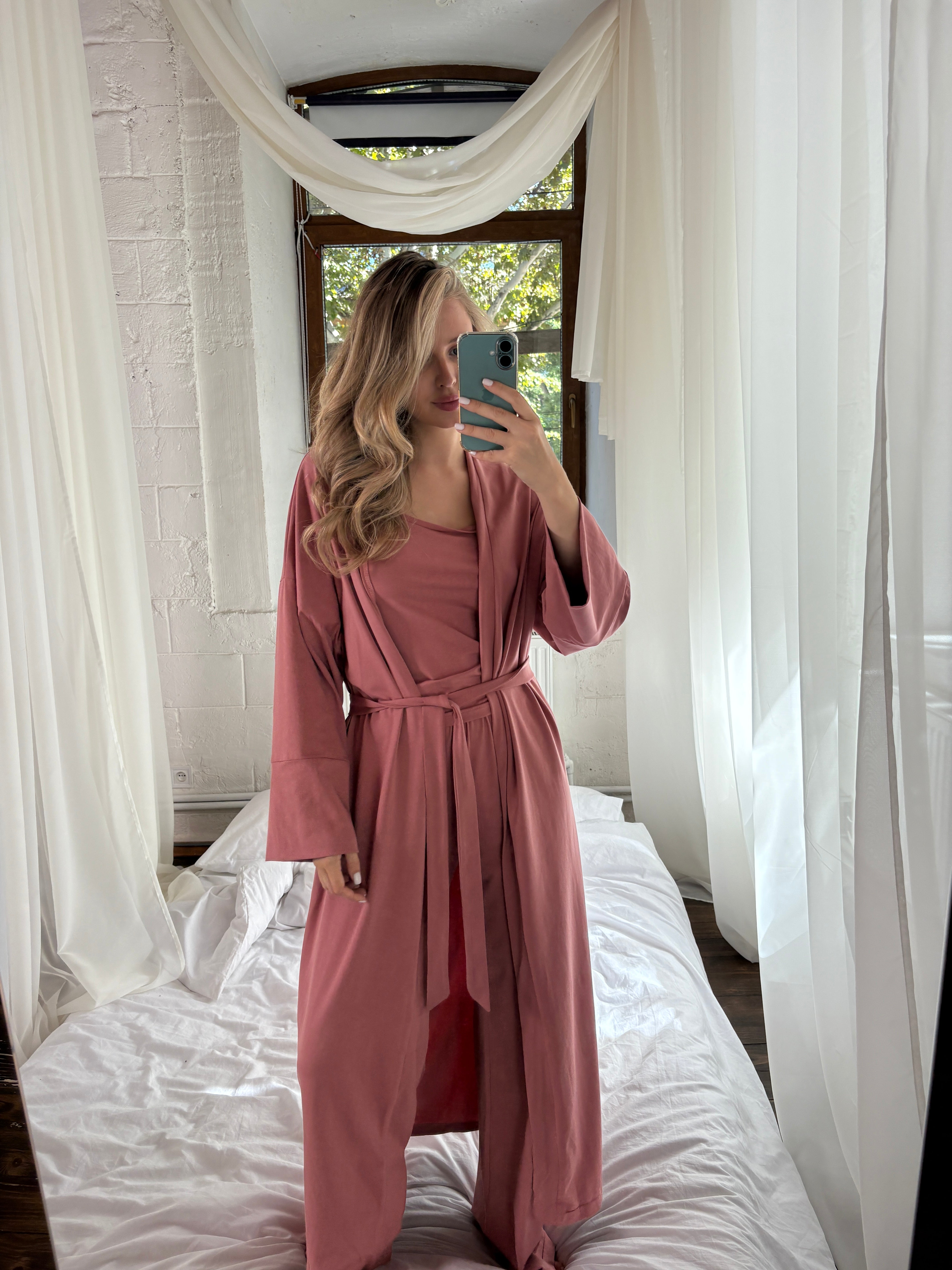 Women Pajama Set with Kimono Robe