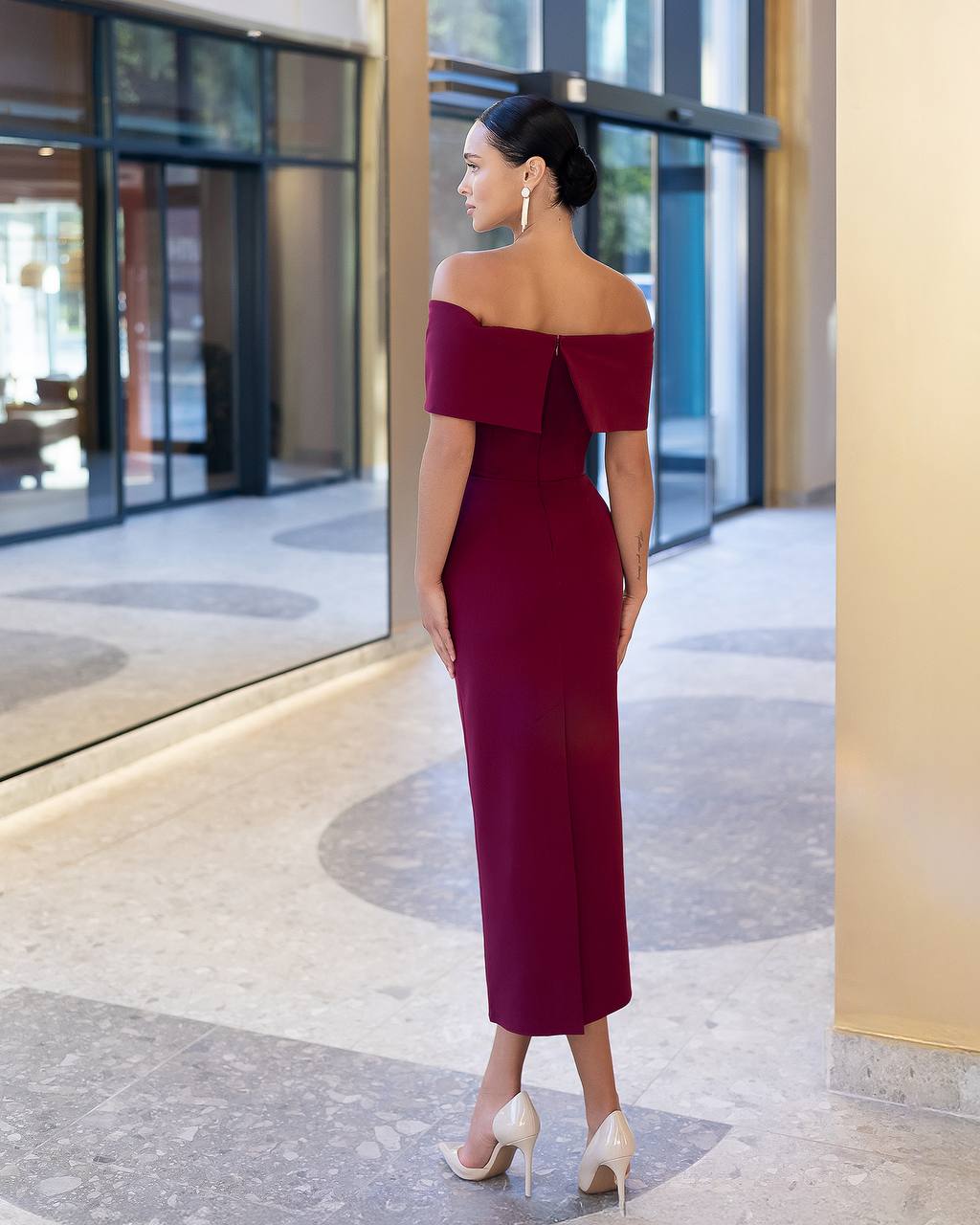 Off The Shoulder Midi Dress with Bow