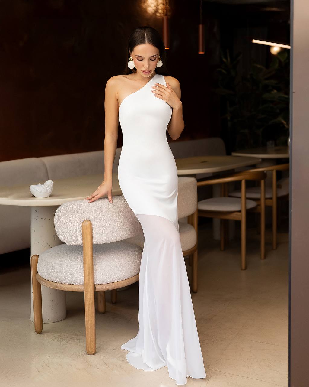 chinese dress ladies White One Shoulder Maxi Dress with Open Back White / Xs