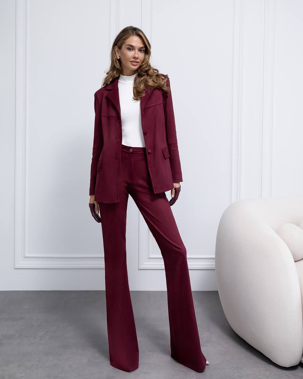Stylish Suede Pant Suit with Bell Bottom Pants