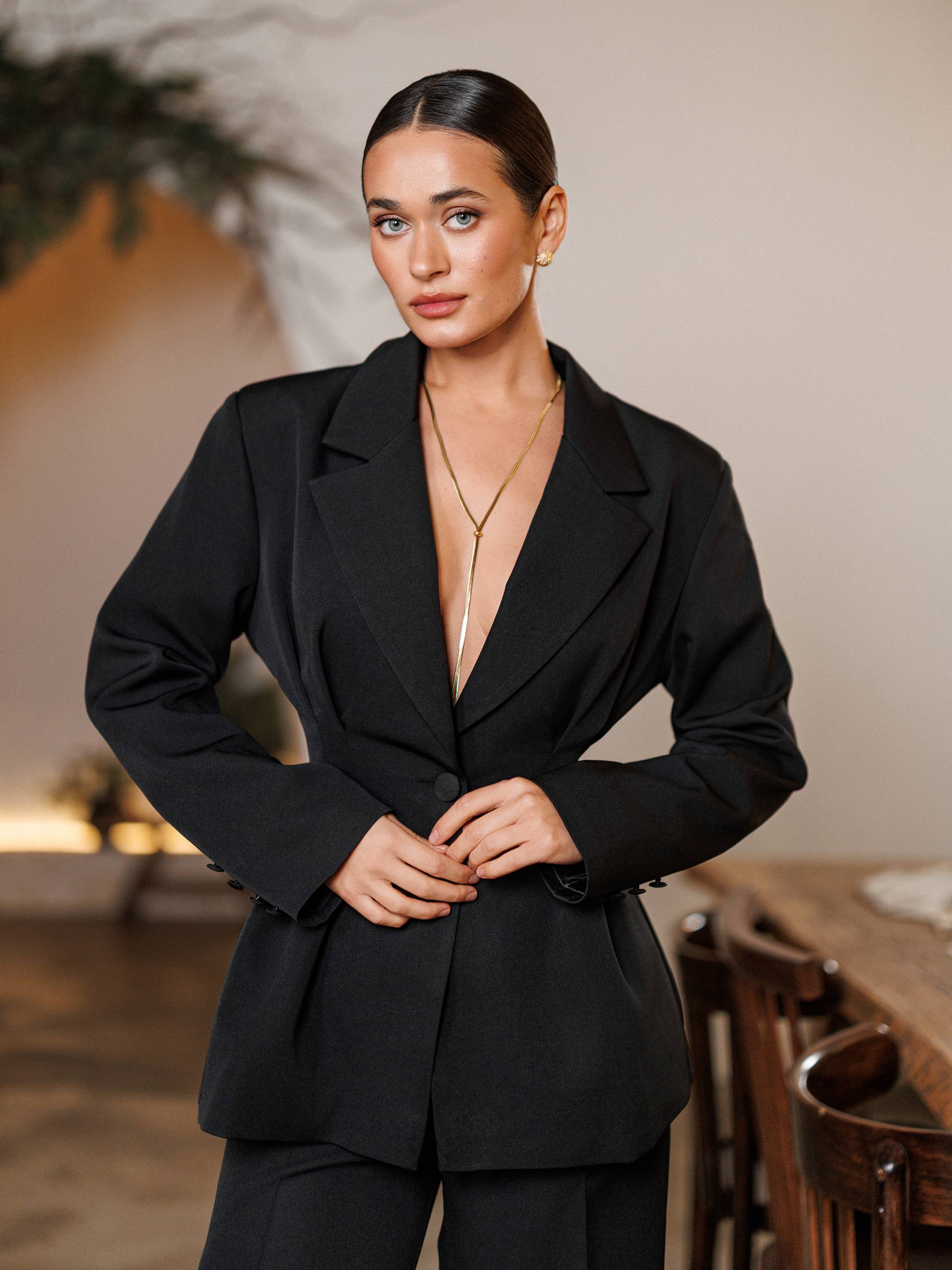 Women Suit:Fitted Blazer with Wide Leg Pants