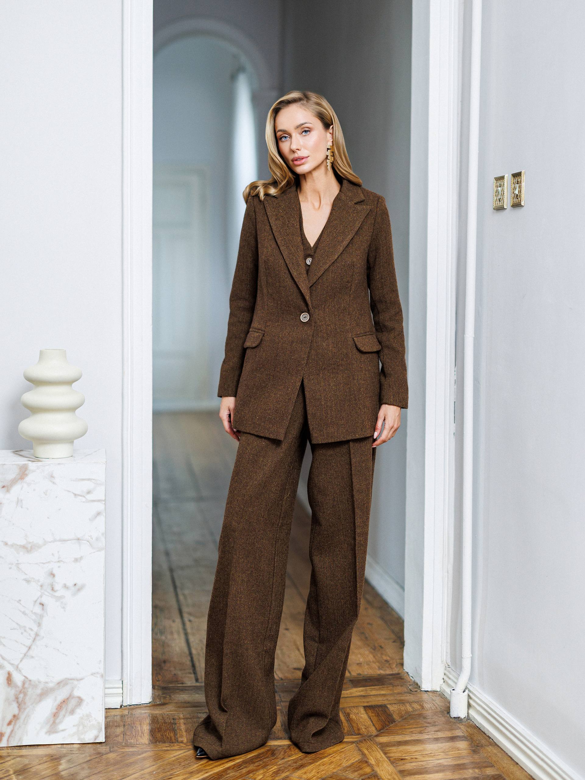 Women Cashmere Suit: Blazer Pants Vest