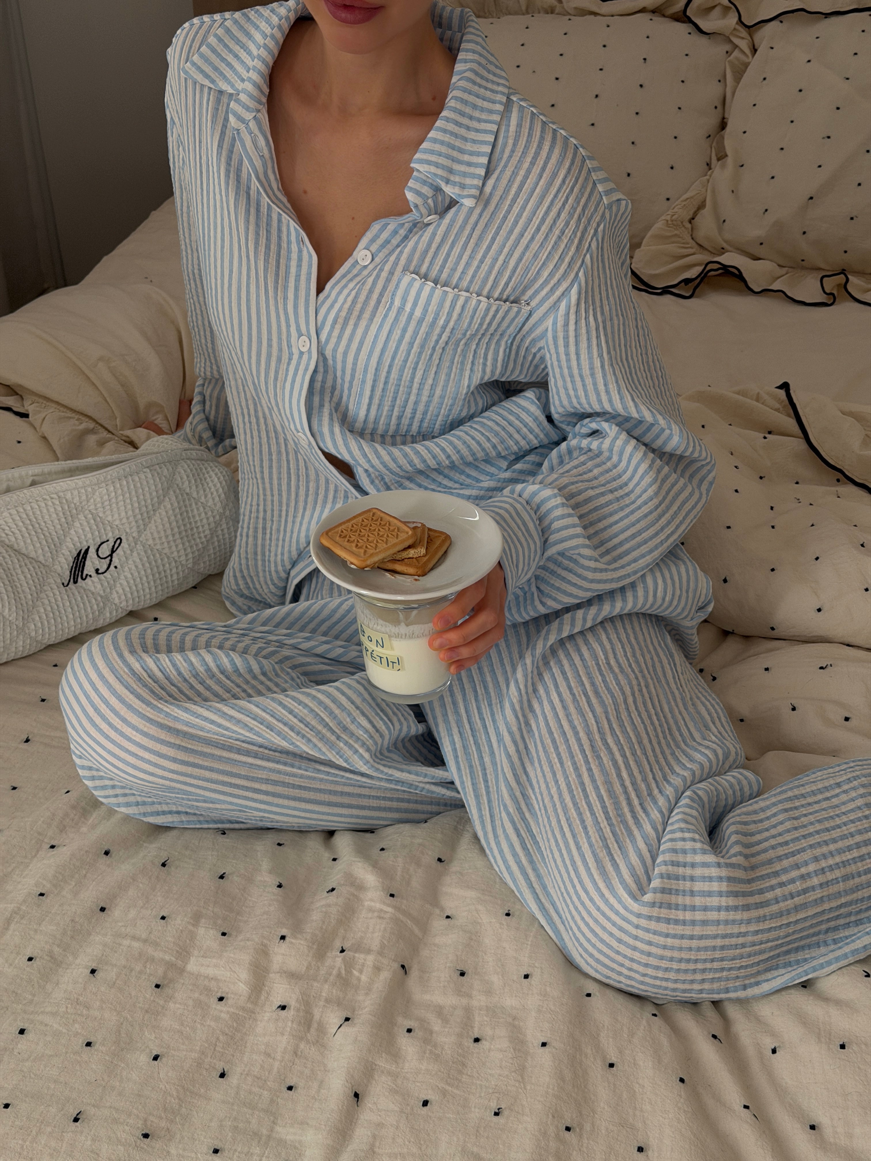 Blue Striped Cotton Pajama Set