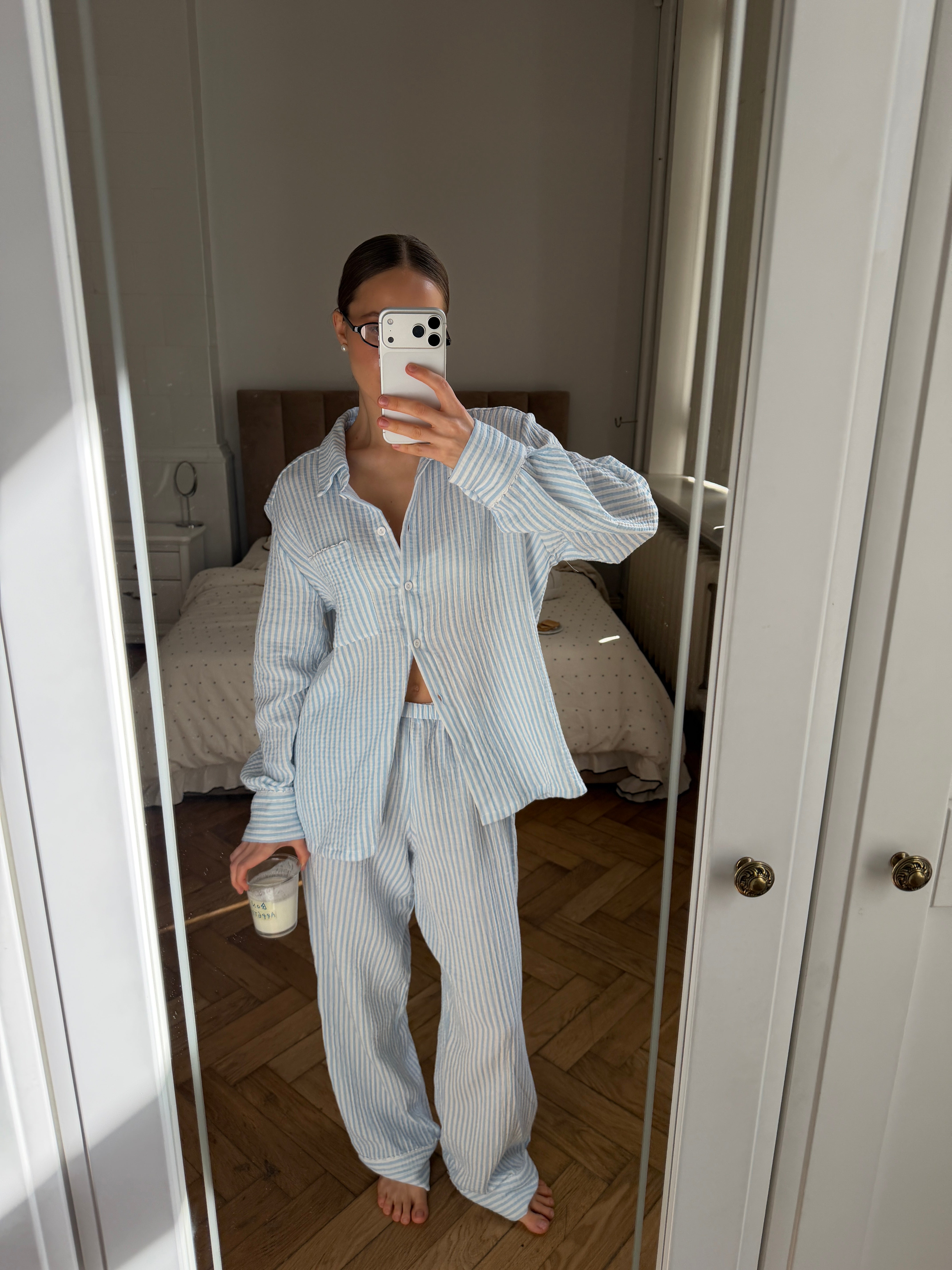 Blue Striped Cotton Pajama Set