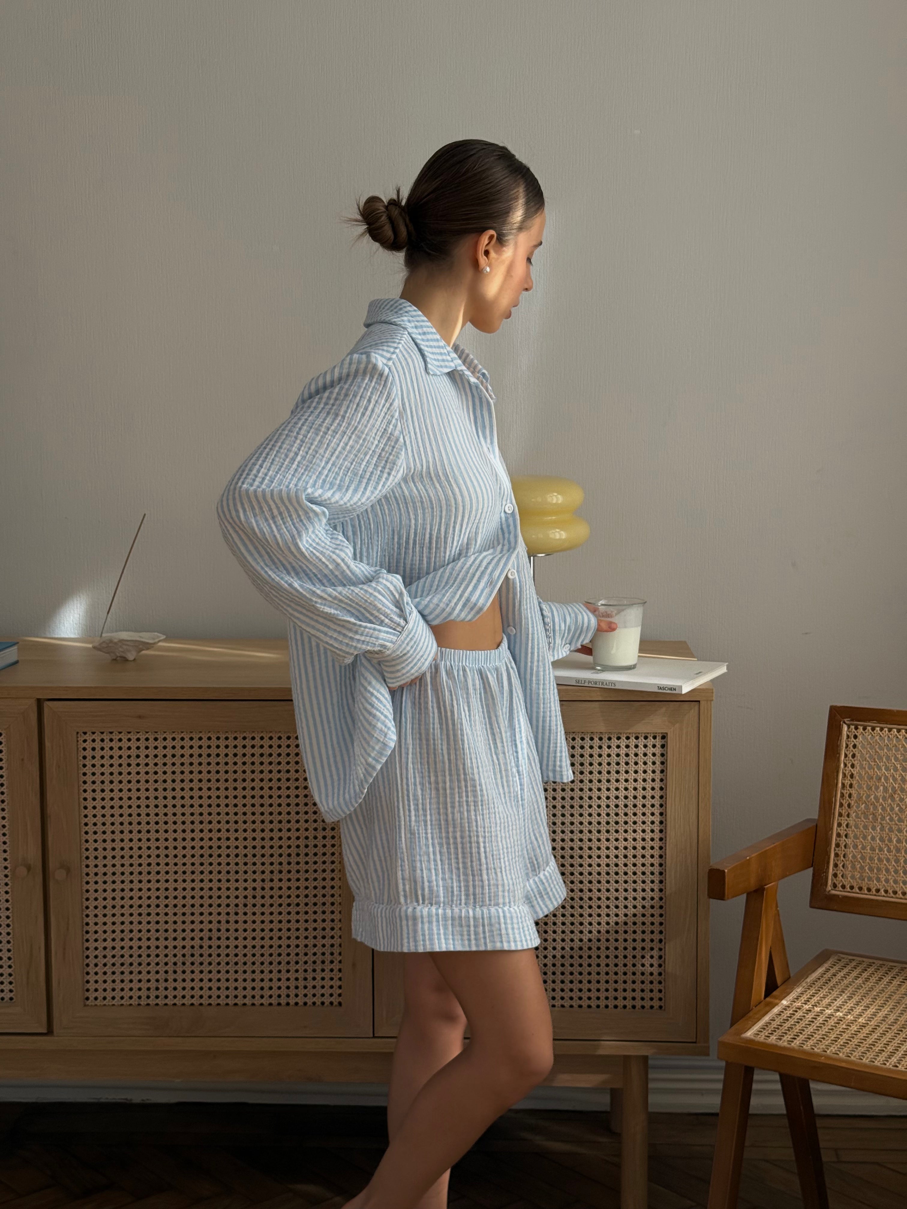 Blue Striped Cotton Pajama Set