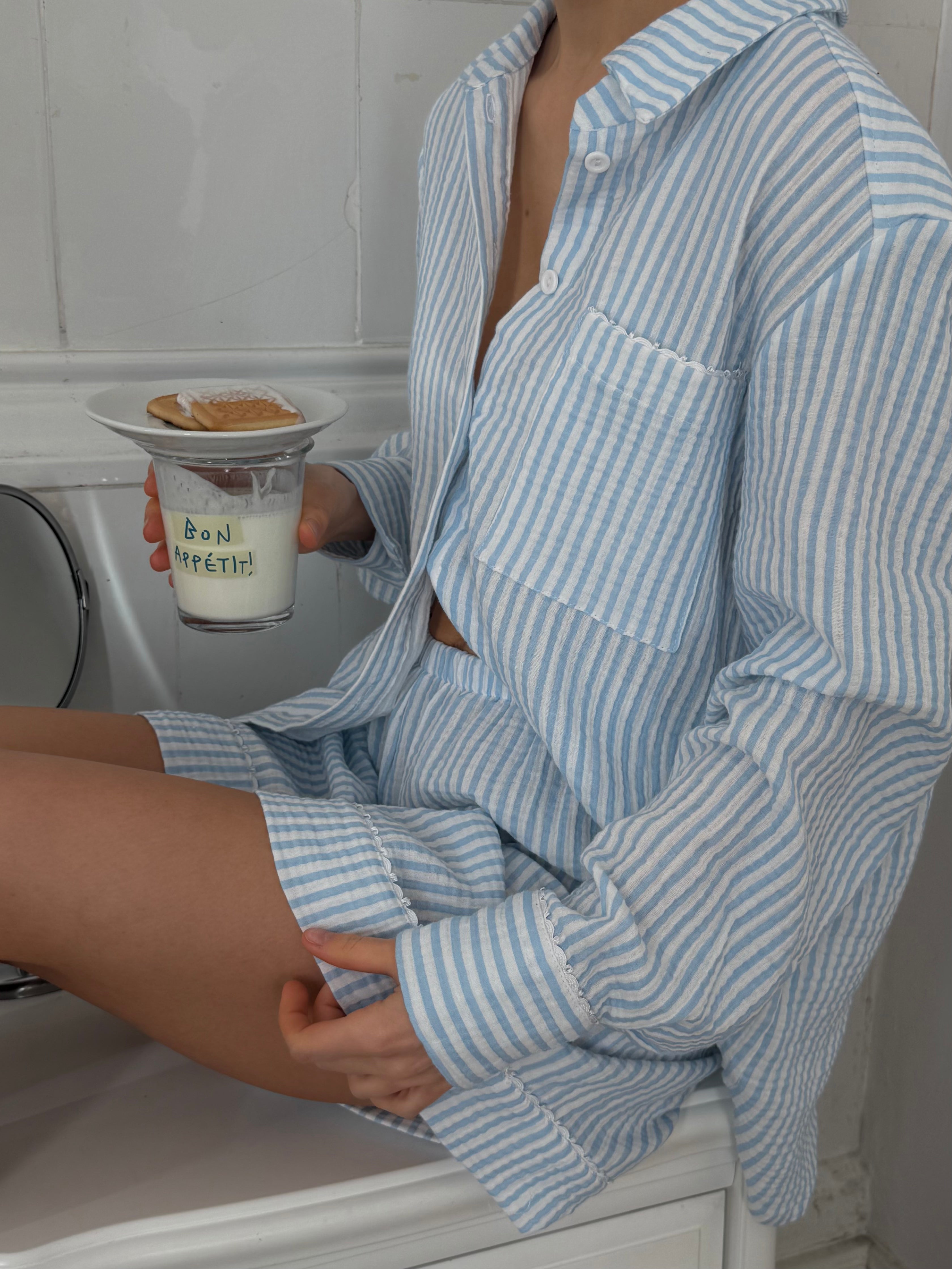 Blue Striped Cotton Pajama Set