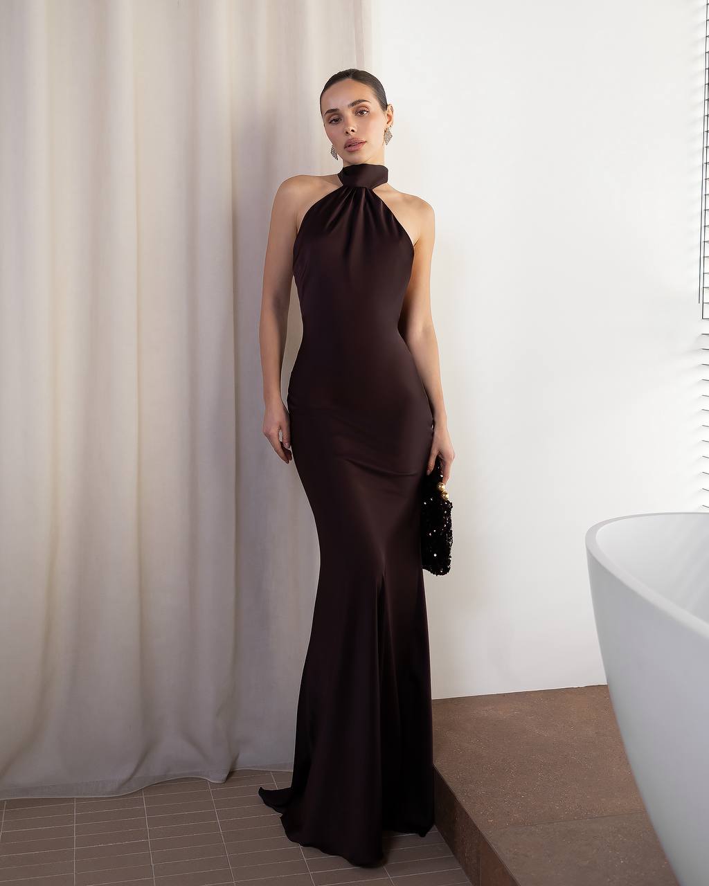 Halter Neck Sleeveless Silk Maxi Dress