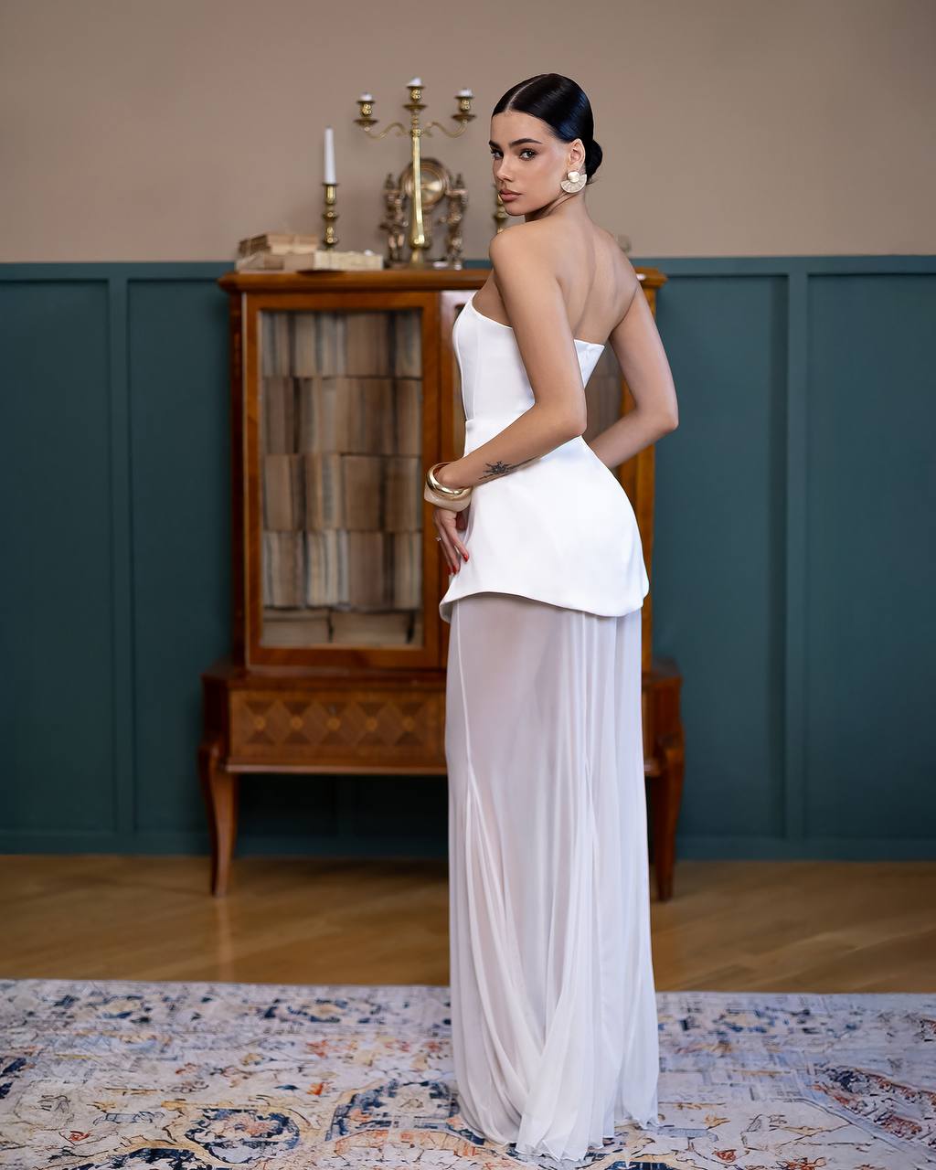 Corset 2 Piece Set: Sheer Maxi Skirt with Corset Bodice