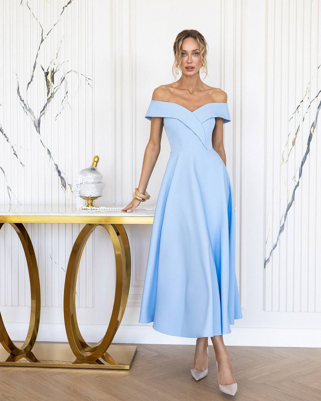 Off The Shoulder Tea Length Dress