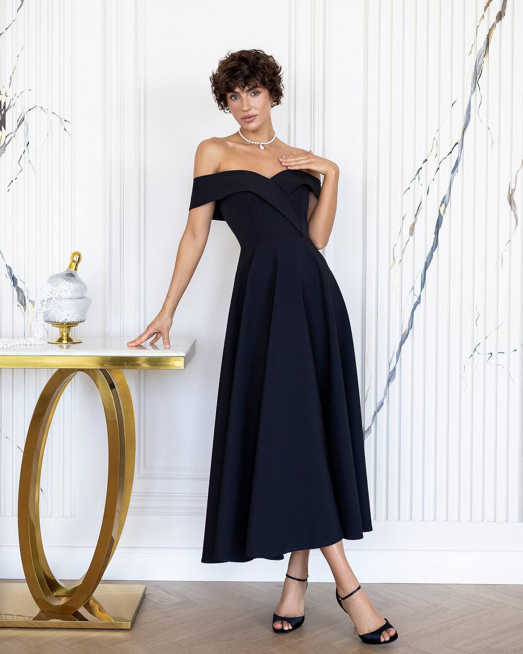 Off The Shoulder Tea Length Dress
