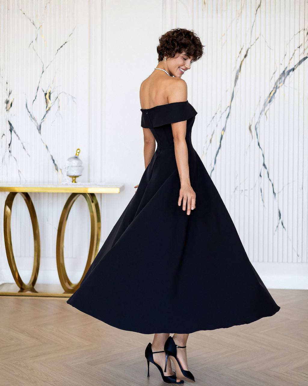 Off The Shoulder Tea Length Dress