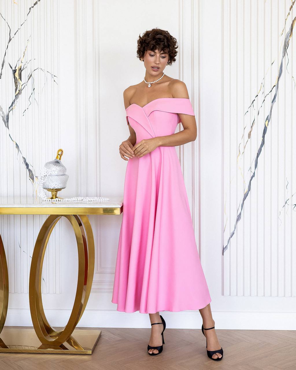 Off The Shoulder Tea Length Dress