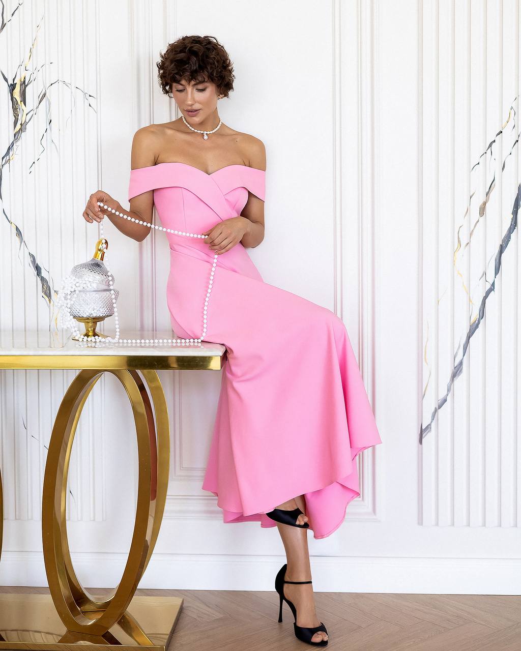 Off The Shoulder Tea Length Dress