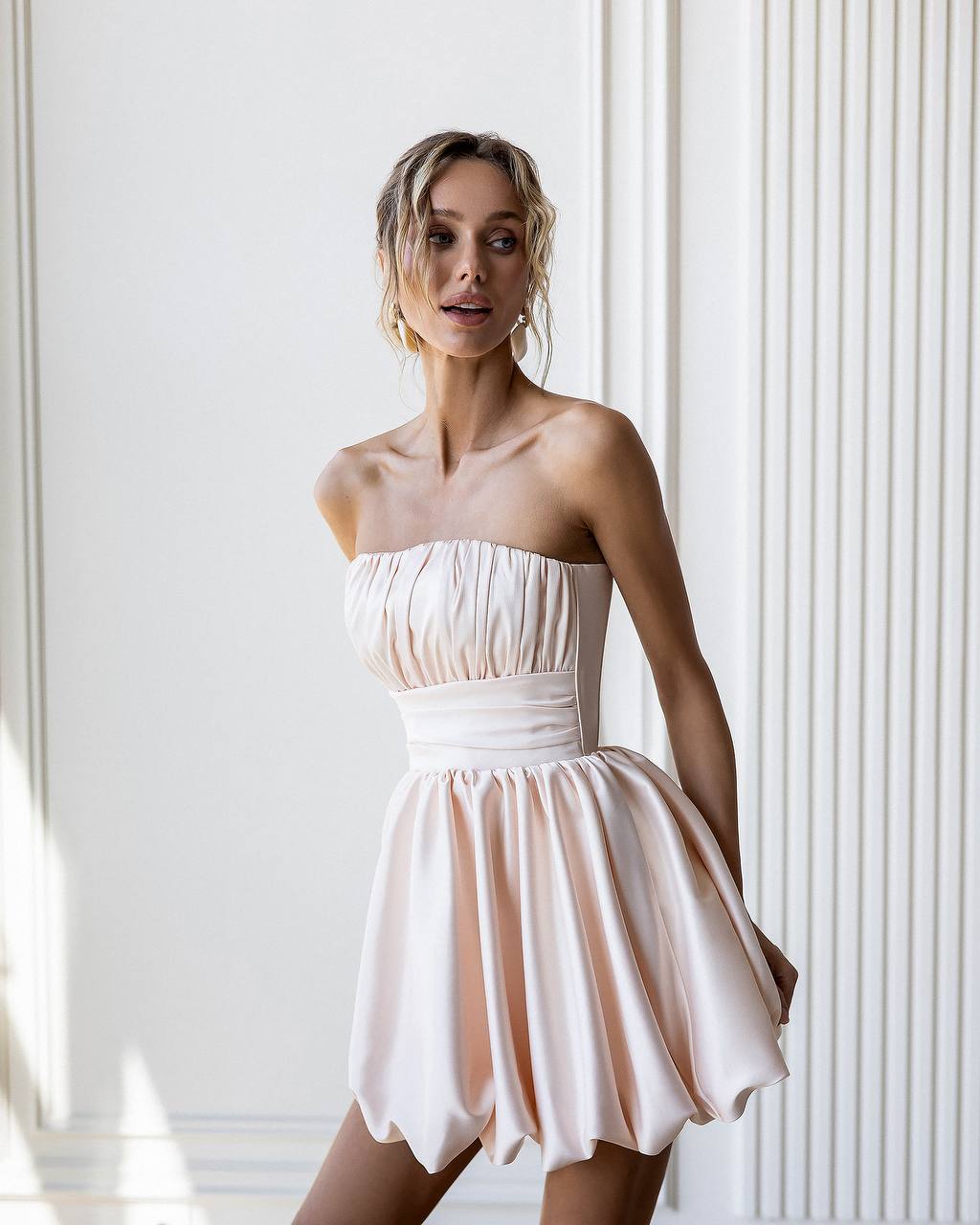 Elegant Ballon Draped Mini Dress