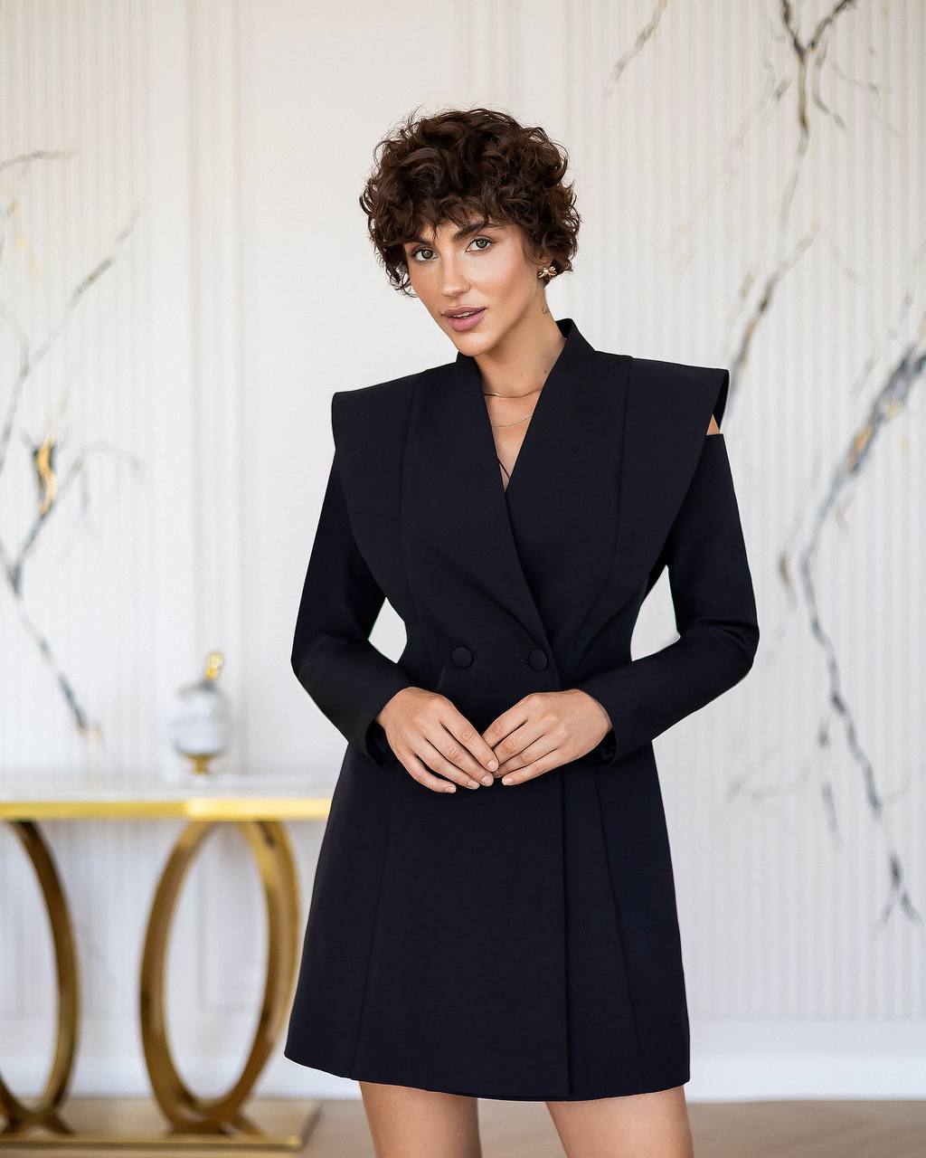 Elegant Mini Blazer Dress with Cut-Out Sleeves