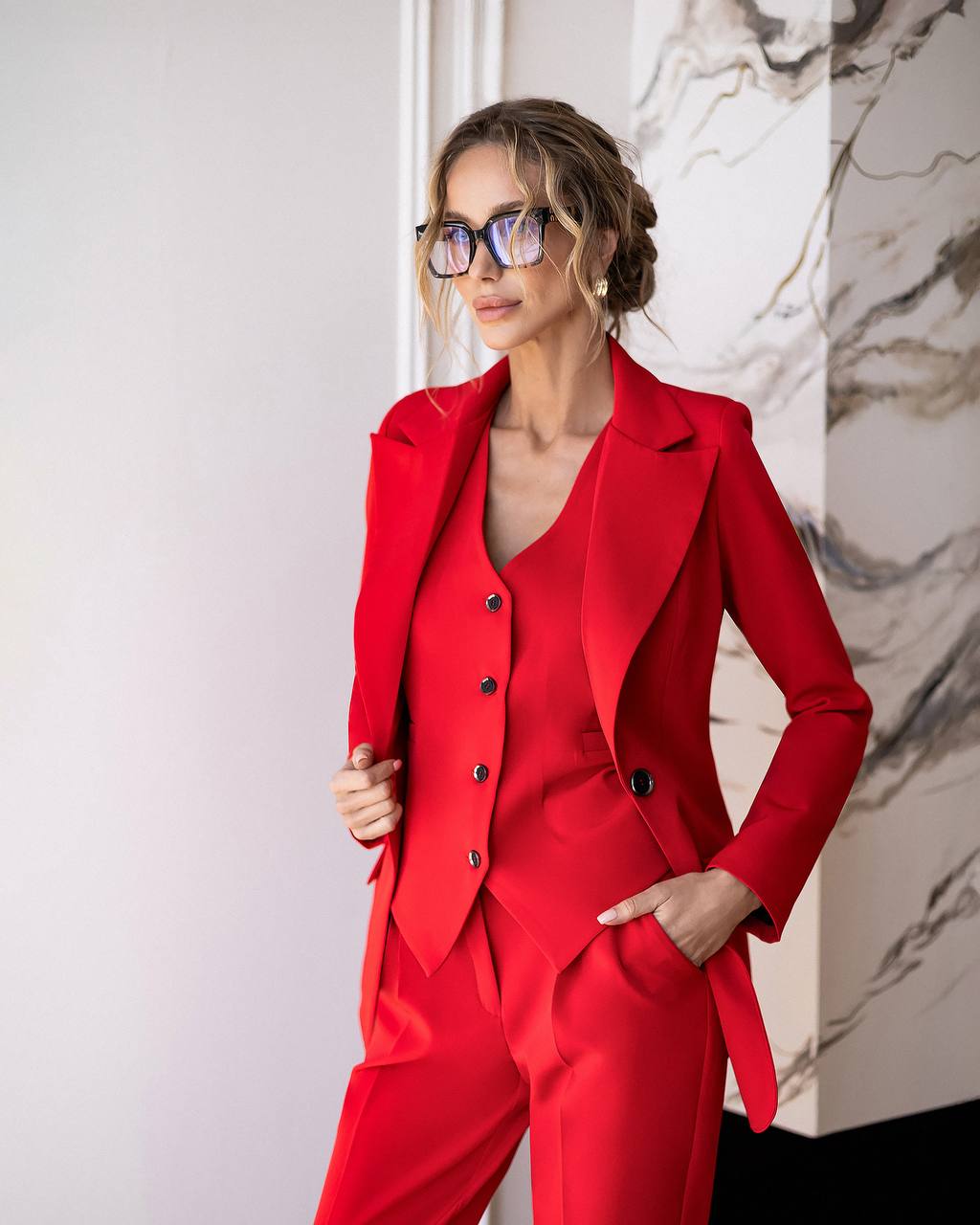 Three Piece Suit|Blazer+Buttons Vest+Straight Pants