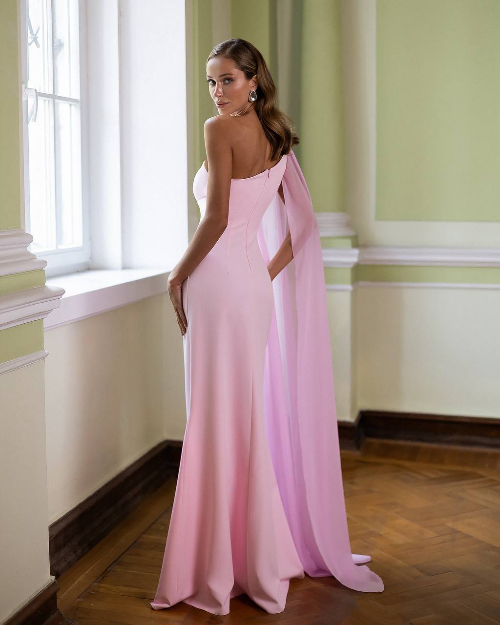 One Shoulder Maxi Dress | Cape Sleeve Formal Gown