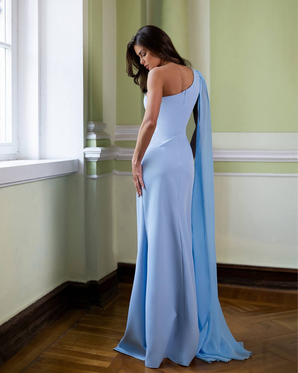 One Shoulder Maxi Dress | Cape Sleeve Formal Gown