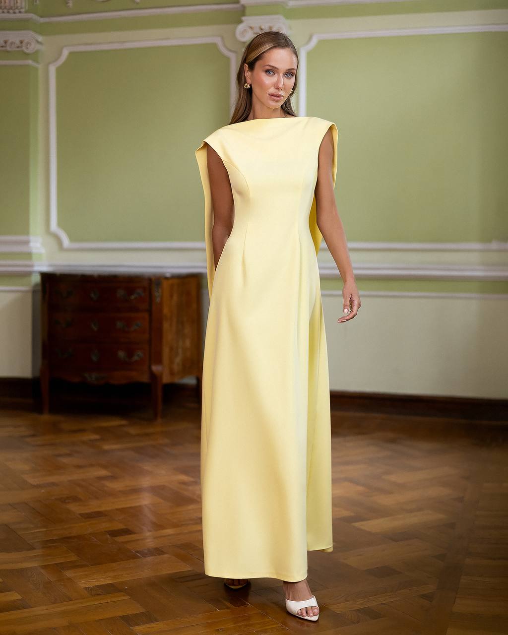 Backless Draped Shoulder Maxi Dress