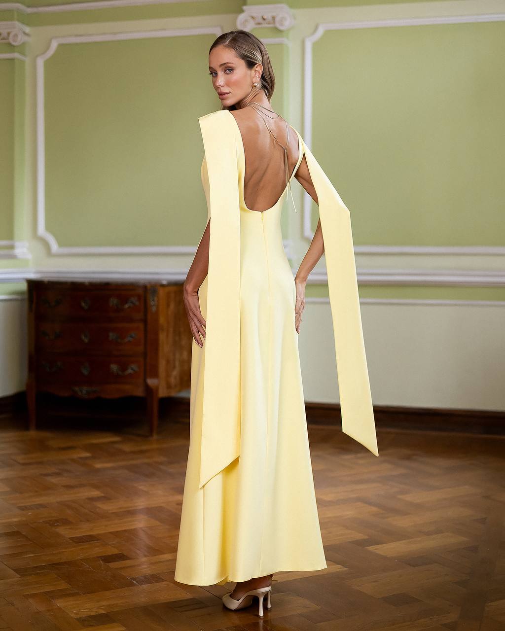 Backless Draped Shoulder Maxi Dress