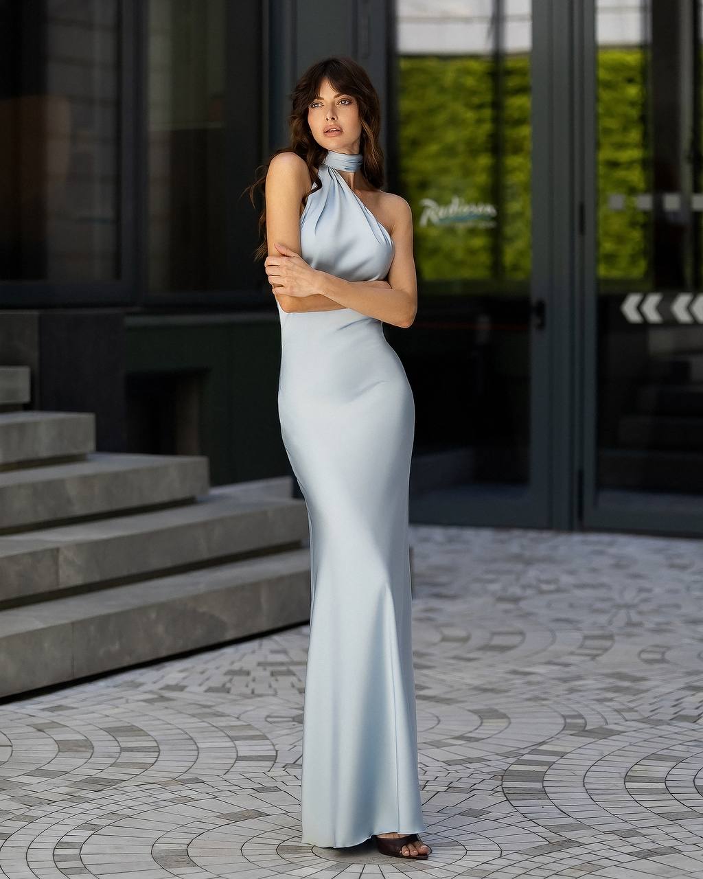 Open Back Satin Halter Maxi Dress