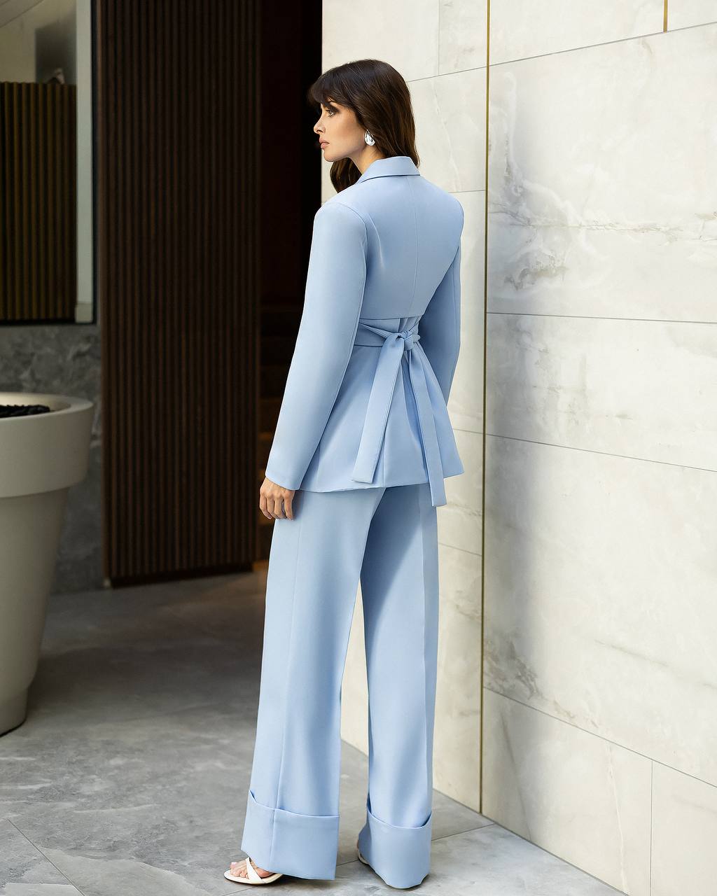 Three Piece Suit with Wrap Blazer, Longline Vest and Pants