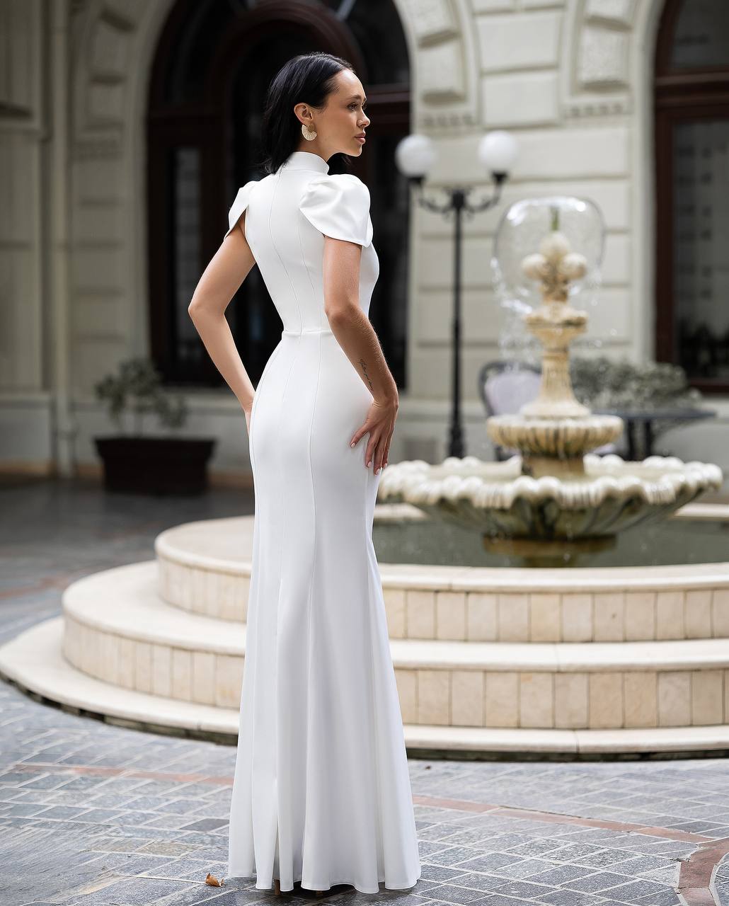 High-Neck Keyhole Minimalist Maxi Wedding Dress