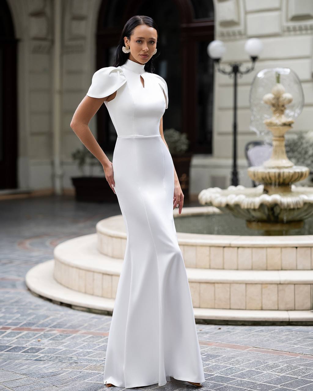 High-Neck Keyhole Minimalist Maxi Wedding Dress