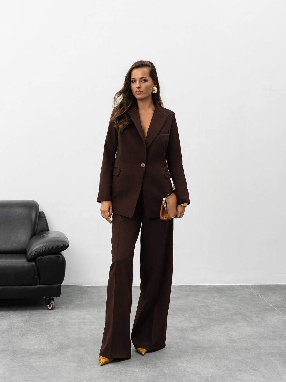Two Piece Pantsuit | Single Breasted Blazer with Wide Leg Pants
