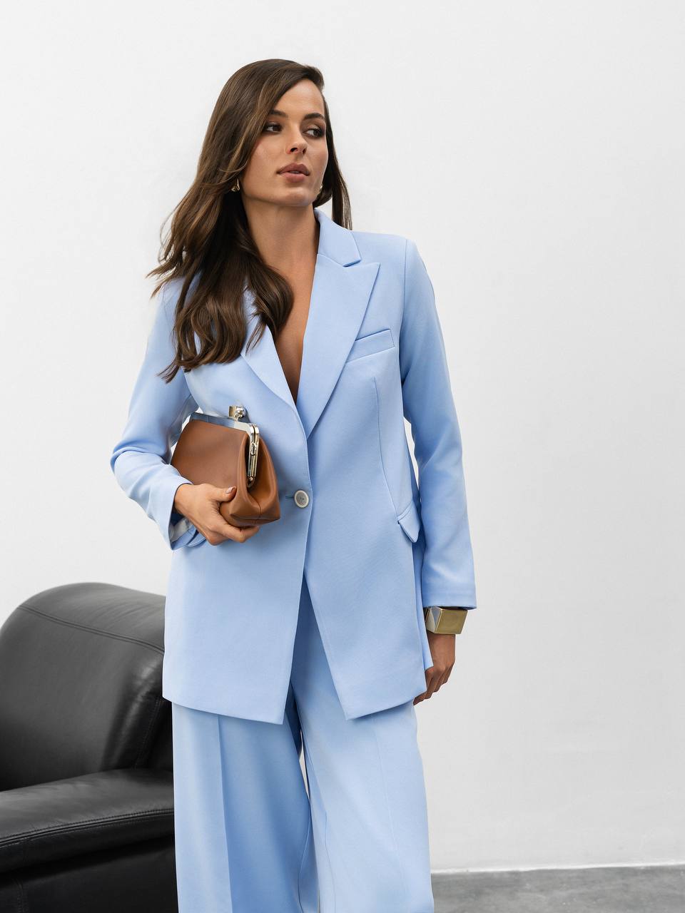 Two Piece Pantsuit | Single Breasted Blazer with Wide Leg Pants